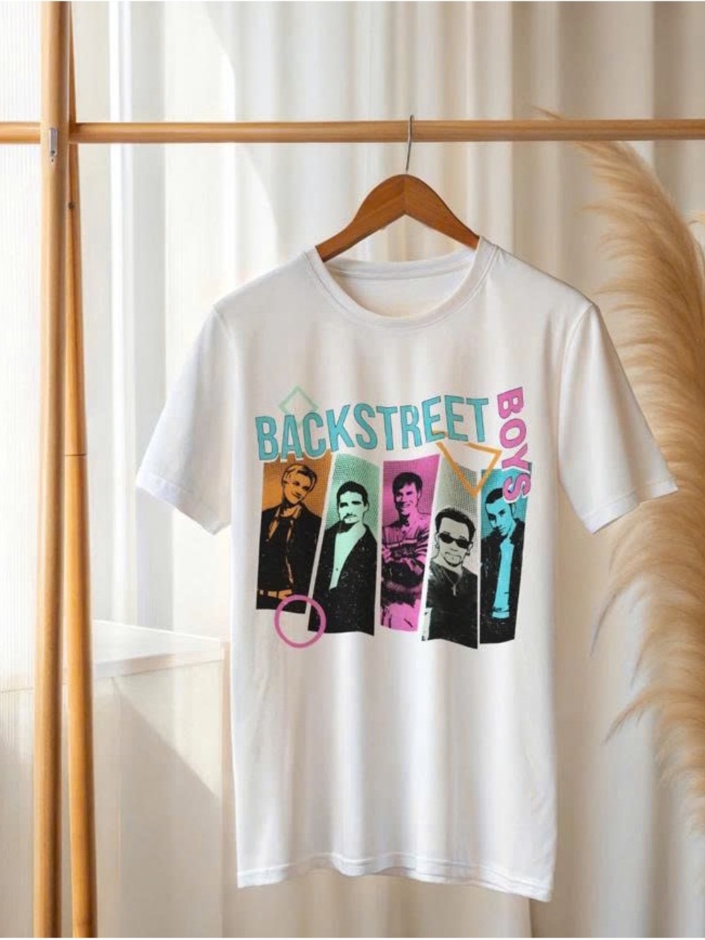 Backstreet Boys Graphic Tee with Teal Pink Yellow Accents